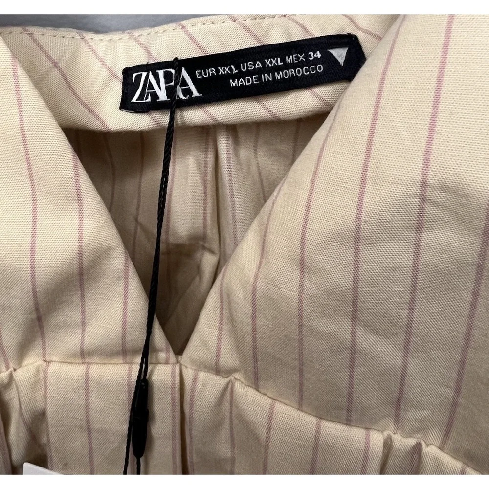 Zara Women's Cotton Spaghetti Strap Crop Top Beige/Pink Plus‎ Size XXL -NWT